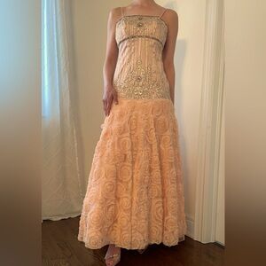 Light pink/salmon embroidered silk dress